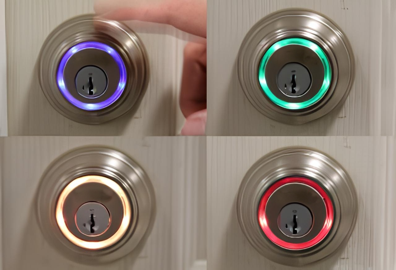 Smart lock ring illumination application showing different status colors created with a compact RGB LED