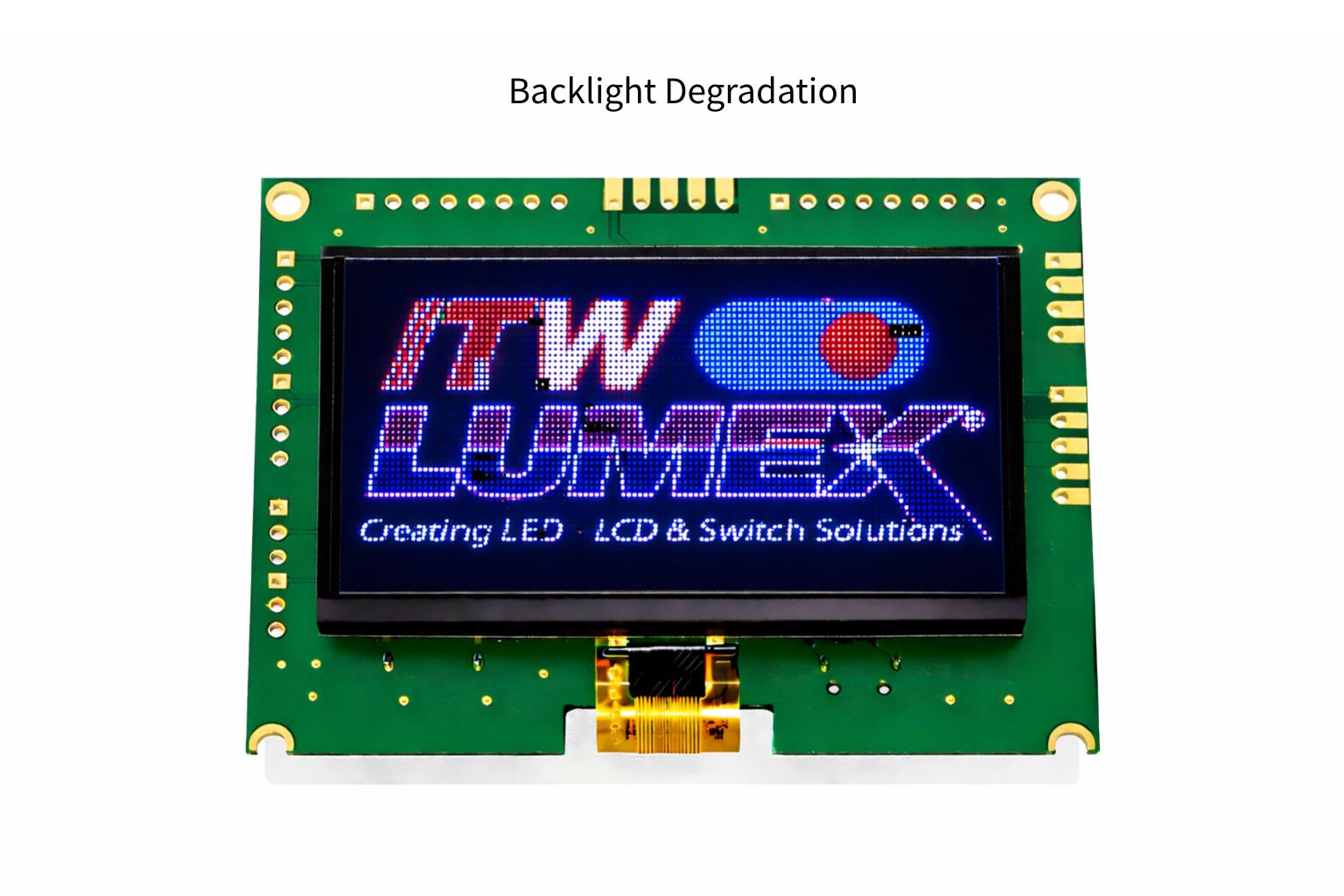 LCD module exhibiting backlight degradation with reduced and uneven brightness across the display panel